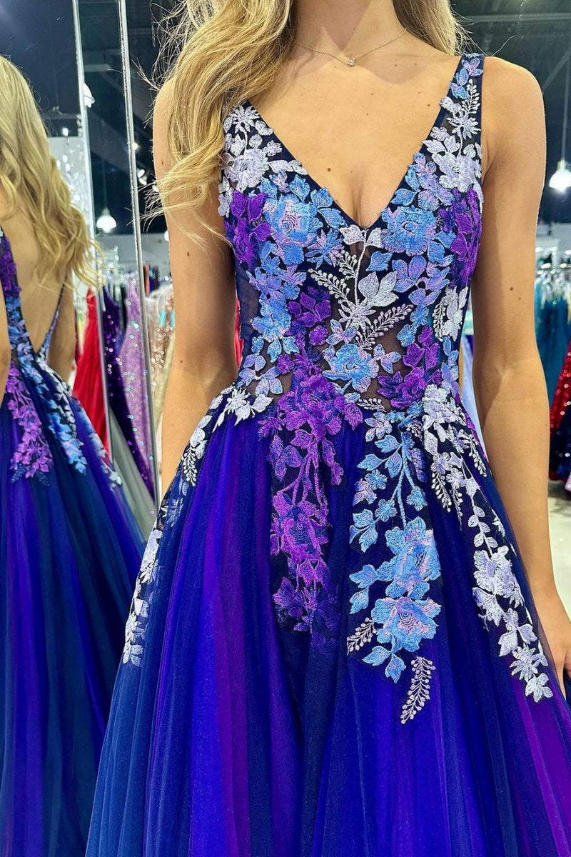 Purple Gold Prom Dress