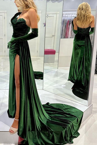 Stylish Mermaid Sweetheart Dark Green Velvet Prom Dress with Split Front