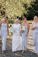 Load image into Gallery viewer, Simple Sheath Strapless Lilac Long Bridesmaid Dress with Bowknot
