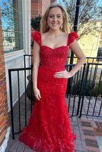 Load image into Gallery viewer, Gorgeous Mermaid Sweetheart Red Corset Prom Dress with Appliques
