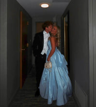 Load image into Gallery viewer, Trendy A Line Strapless Light Blue Long Prom Dress with Bowknot
