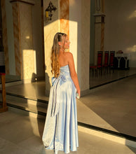 Load image into Gallery viewer, Trendy A Line Strapless Light Blue Long Prom Dress with Bowknot
