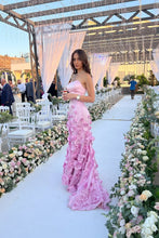 Load image into Gallery viewer, Charming Mermaid Strapless Pink Long Prom Dress with 3D Flowers
