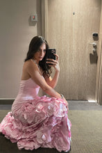 Load image into Gallery viewer, Charming Mermaid Strapless Pink Long Prom Dress with 3D Flowers
