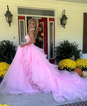 Load image into Gallery viewer, Charming A Line Off the Shoulder Pink Tulle Long Party Dress with Beading
