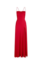 Load image into Gallery viewer, Simple Sheath Spaghetti Straps Red Long Party Dress with Split Front
