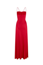 Load image into Gallery viewer, Simple Sheath Spaghetti Straps Red Long Party Dress with Split Front
