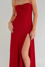 Load image into Gallery viewer, Simple Sheath Spaghetti Straps Red Long Party Dress with Split Front
