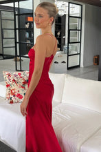 Load image into Gallery viewer, Simple Sheath Spaghetti Straps Red Long Party Dress with Split Front
