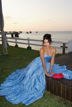 Load image into Gallery viewer, Charming A Line Strapless Blue Satin Long Prom Dress with Split Front
