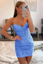 Load image into Gallery viewer, Royal Blue Sweetheart Homecoming Dress with Appliques
