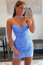 Load image into Gallery viewer, Royal Blue Sweetheart Homecoming Dress with Appliques
