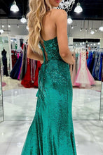 Load image into Gallery viewer, Bling Mermaid Spaghetti Straps Green Sequins Long Prom Dress with Split Front
