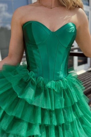 Princess A Line Sweetheart Green Long Prom Dress with Ruffles