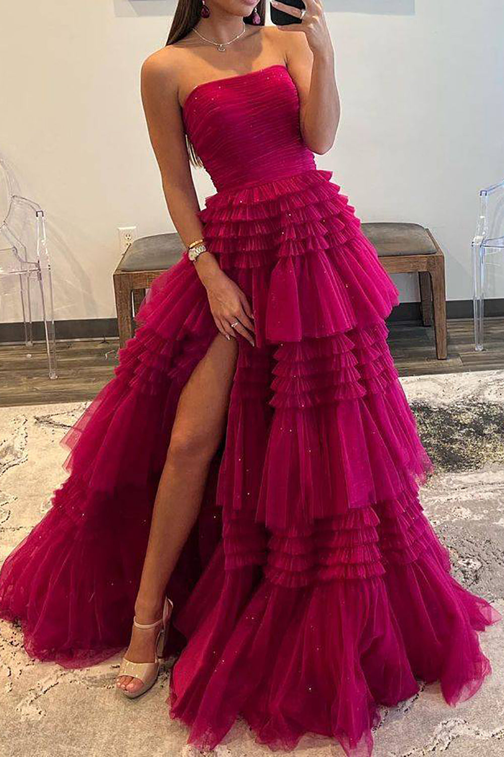 Fuchsia prom dress best sale