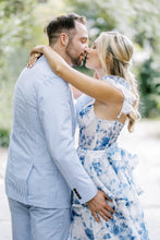 Load image into Gallery viewer, Gorgeous A Line Sweetheart Blue Floral Printed Long Party Dress with Split Front
