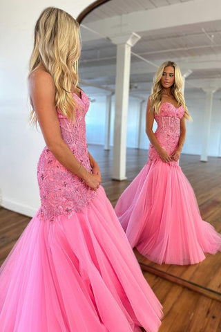 Gorgeous Mermaid Sweetheart Long Tulle Prom Dress With Beading And Appliques