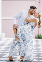 Load image into Gallery viewer, Gorgeous A Line Sweetheart Blue Floral Printed Long Party Dress with Split Front
