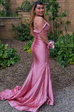 Load image into Gallery viewer, Stylish Mermaid V Neck Pink Long Party Dress with Sweep Train
