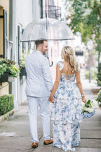 Load image into Gallery viewer, Gorgeous A Line Sweetheart Blue Floral Printed Long Party Dress with Split Front
