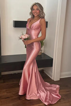 Load image into Gallery viewer, Stylish Mermaid V Neck Pink Long Party Dress with Sweep Train
