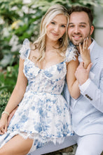 Load image into Gallery viewer, Gorgeous A Line Sweetheart Blue Floral Printed Long Party Dress with Split Front
