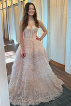 Load image into Gallery viewer, Princess A Line Sweetheart Light Pink Corset Prom Dress with Ruffles
