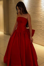 Load image into Gallery viewer, Charming A Line Strapless Red Long Prom Dress with Bowknot
