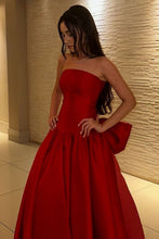 Load image into Gallery viewer, Charming A Line Strapless Red Long Prom Dress with Bowknot
