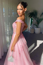 Load image into Gallery viewer, Charming A Line Off the Shoulder Pink Long Prom Dress with Appliques
