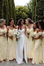 Load image into Gallery viewer, Beautiful A Line Spaghetti Straps Yellow Long Bridesmaid Dress
