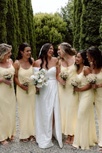 Load image into Gallery viewer, Beautiful A Line Spaghetti Straps Yellow Long Bridesmaid Dress
