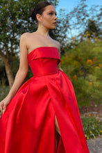 Load image into Gallery viewer, Trendy A Line Strapless Red Long Prom Dress with Split Front
