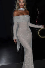 Load image into Gallery viewer, Sparkly Mermaid Off the Shoulder Silver Sequins Long Party Dress
