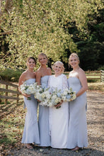 Load image into Gallery viewer, Simple Sheath Strapless Lilac Long Bridesmaid Dress with Bowknot
