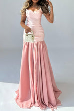 Load image into Gallery viewer, Chic Pink Mermaid Strapless Long Satin and Chiffon Prom Dress
