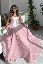 Load image into Gallery viewer, Chic Pink Mermaid Strapless Long Satin and Chiffon Prom Dress
