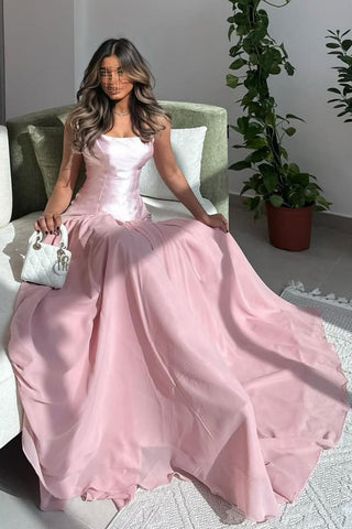 Chic Pink Mermaid Strapless Long Satin and Chiffon Prom Dress