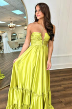 Load image into Gallery viewer, Chic Yellow A-Line Spaghetti Straps Lace Up Long Satin Prom Dress
