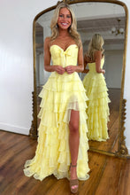 Load image into Gallery viewer, Cute A-Line Sweetheart Zipper Back Tiered Chiffon Prom Dress With Slit
