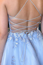 Load image into Gallery viewer, Cute A-Line Light Blue Spaghetti Straps Lace Up Tulle Homecoming Dress
