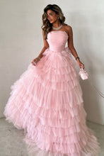 Load image into Gallery viewer, Cute Pink A-Line Strapless Lace Up Long Layered Tulle Prom Dress
