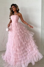 Load image into Gallery viewer, Cute Pink A-Line Strapless Lace Up Long Layered Tulle Prom Dress
