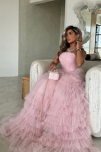 Load image into Gallery viewer, Cute Pink A-Line Strapless Lace Up Long Layered Tulle Prom Dress
