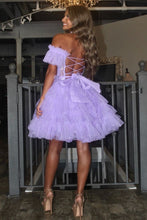 Load image into Gallery viewer, Cute Lilac A-Line Off The Shoulder Lace Up Short Tulle Homecoming Dress
