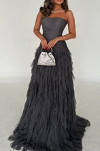 Load image into Gallery viewer, Dark Grey Mermaid Strapless Lace Up Long Ruffle Tulle Formal Party Dress
