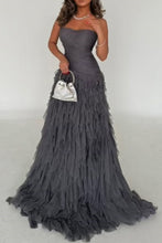 Load image into Gallery viewer, Dark Grey Mermaid Strapless Lace Up Long Ruffle Tulle Formal Party Dress
