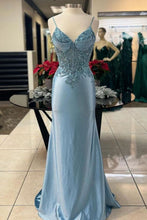 Load image into Gallery viewer, Dusty Green Mermaid Spaghetti Straps Long Prom Dress With Appliques
