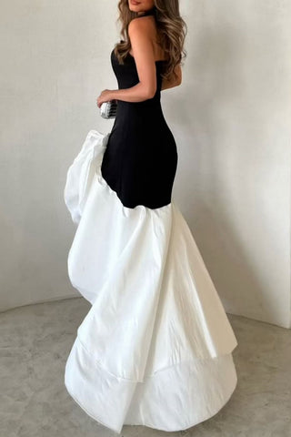 Elegant Black and White Mermaid Strapless Long Formal Party Dress