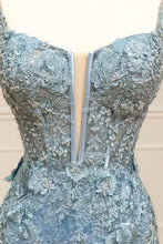 Load image into Gallery viewer, Glittter Sequin Mermaid Spaghetti Straps Long Corset Prom Dress With Appliques
